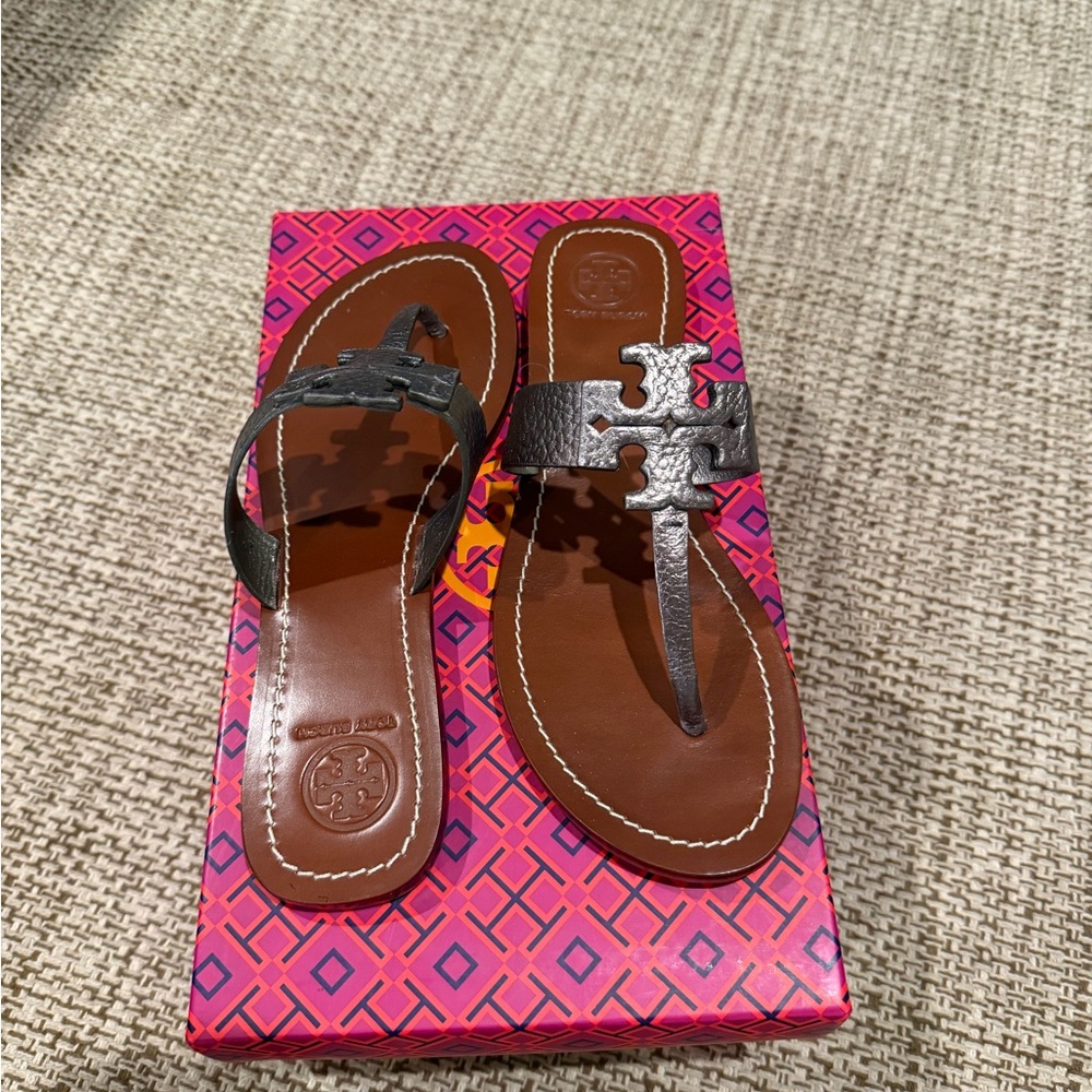 Tory Burch Metallic Pewter Moore Sandals